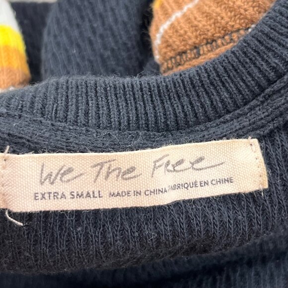 We The Free Extra Small Black Waffle Knit Sweater Striped Raglan Sleeve Y2k BOHO - Picture 3 of 14